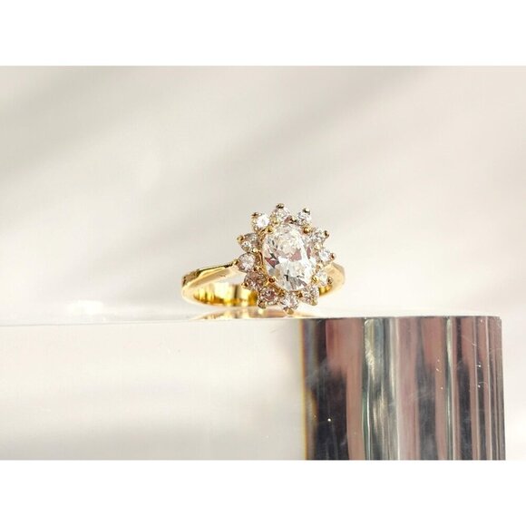 Sterling Silver Gilt Halo Sunray Cubic Zirconia Gemstone Vintage Ring - sz 7 - Picture 7 of 8